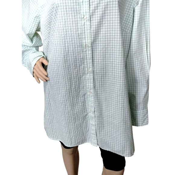 Woman Within Plus Size 1X Light Green White Gingham Button-Up Long Sleeve Shirt - Picture 6 of 10